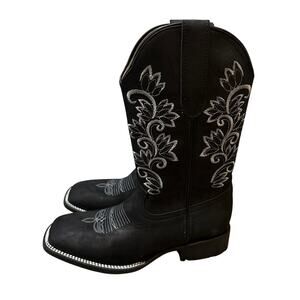 Stephy Women's Embroidered Crazy Black Square Toe Boot Size 7.5 New No Box